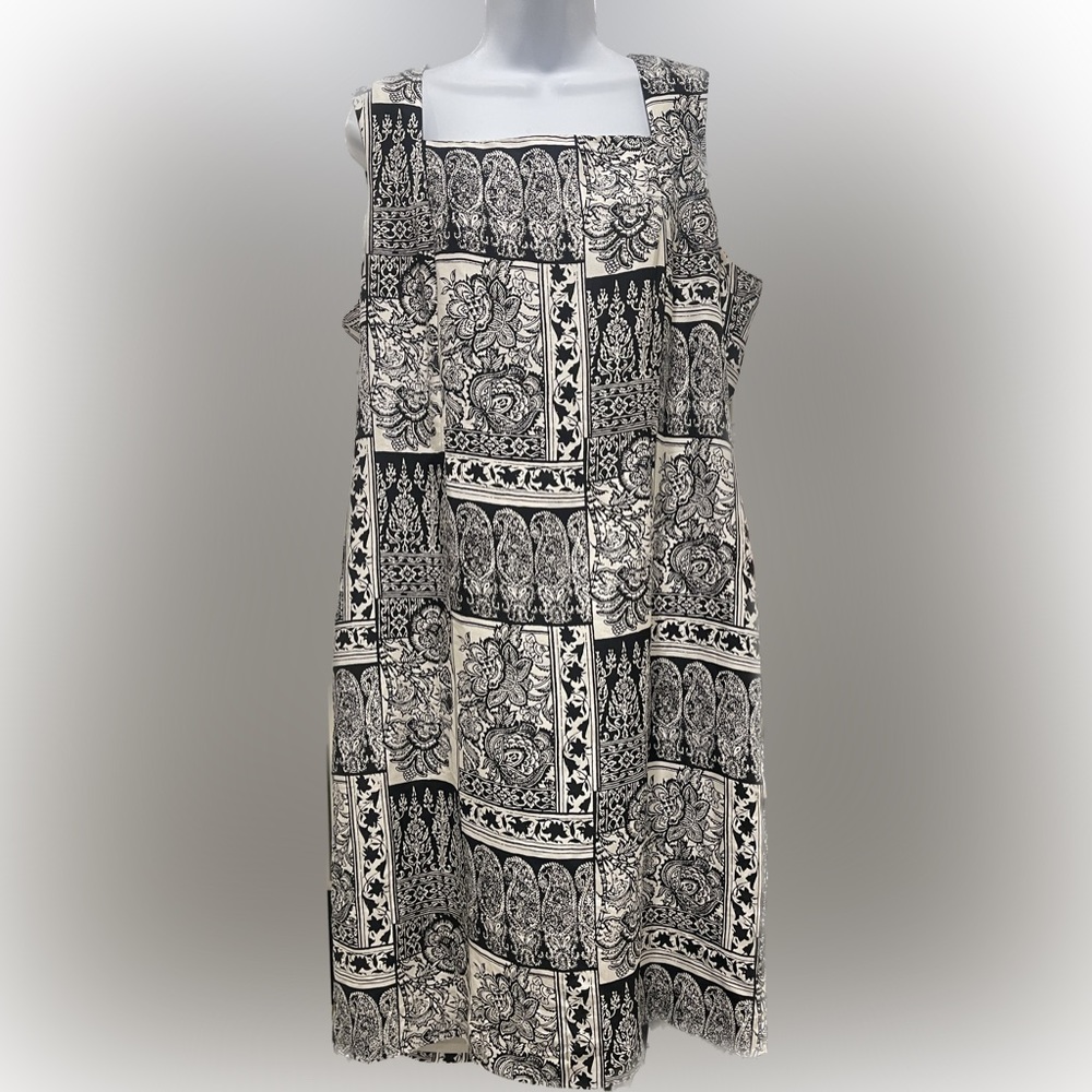 Sandra king Vintage square neck dress size 16 black and white dress